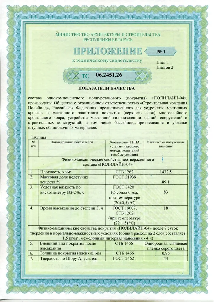 Техническое свидетельство Полилайн-04