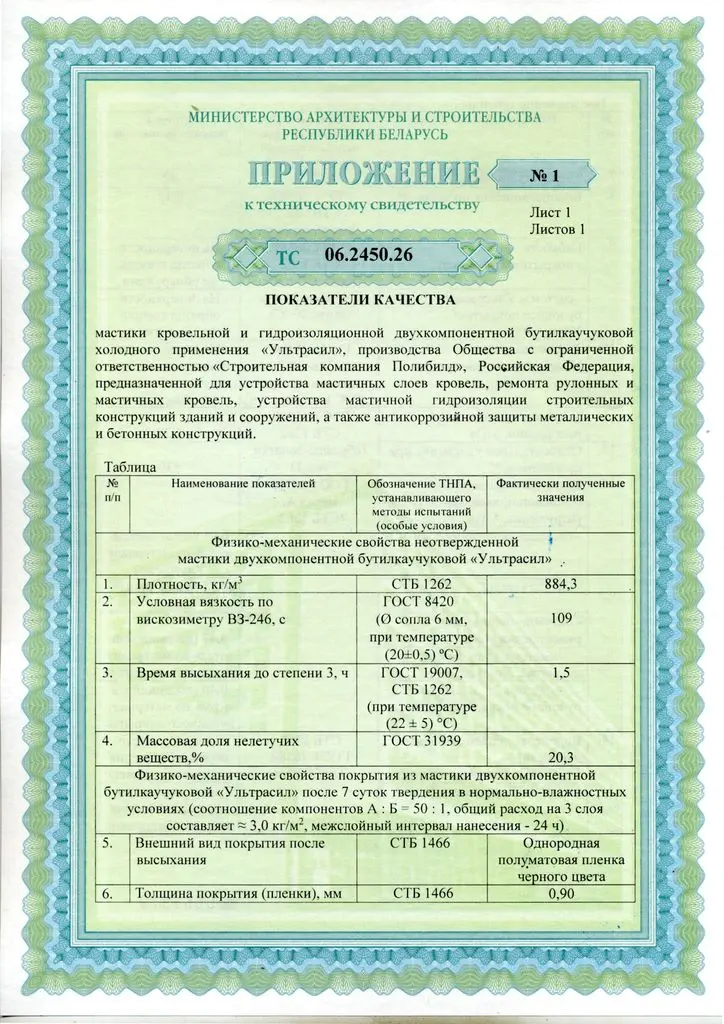 Техническое свидетельство Ультрасил